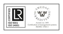 Certifikat från Swedac gällande ISO 14001 och 9001